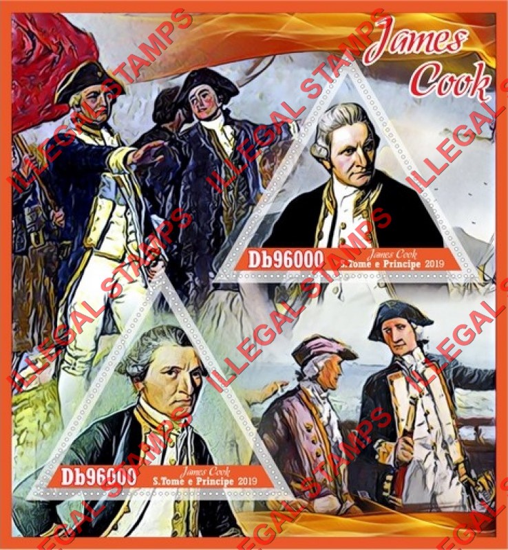 Saint Thomas and Prince Islands 2019 James Cook Illegal Stamp Souvenir Sheet of 2