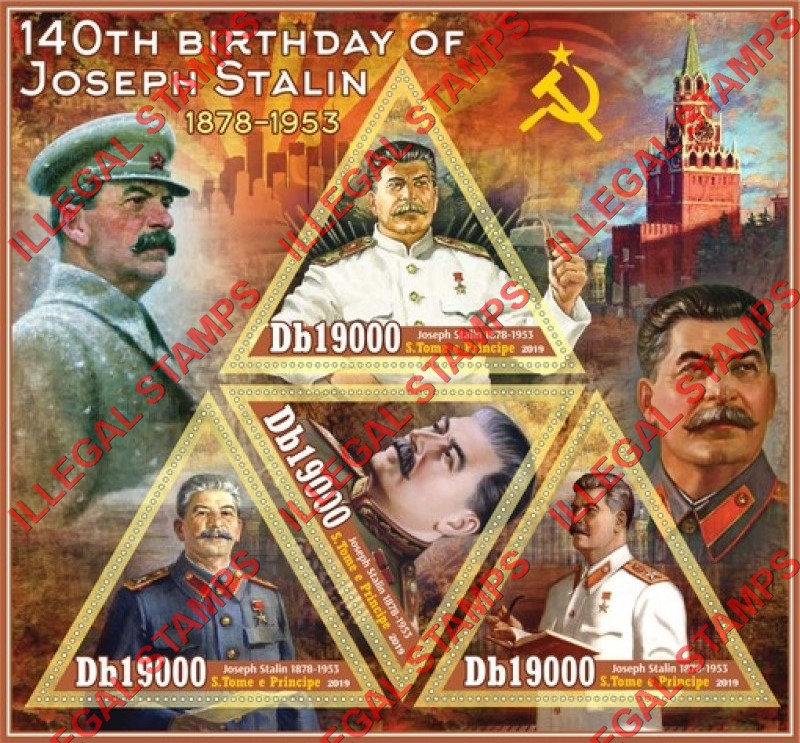 Saint Thomas and Prince Islands 2019 Joseph Stalin (different a) Illegal Stamp Souvenir Sheet of 4
