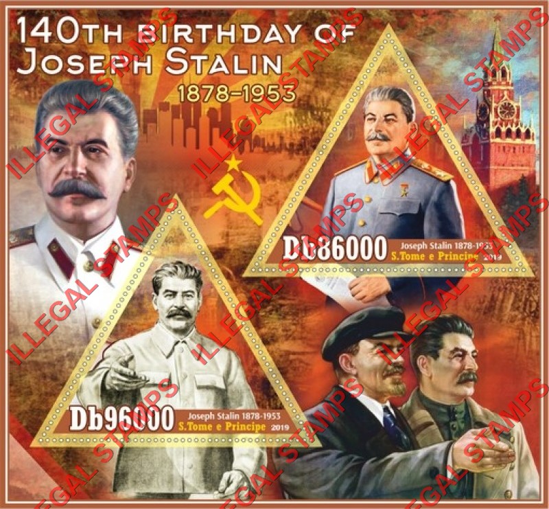 Saint Thomas and Prince Islands 2019 Joseph Stalin (different a) Illegal Stamp Souvenir Sheet of 2