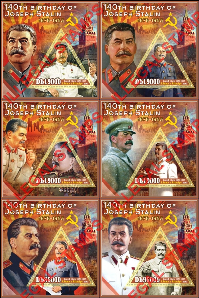 Saint Thomas and Prince Islands 2019 Joseph Stalin (different a) Illegal Stamp Souvenir Sheets of 1