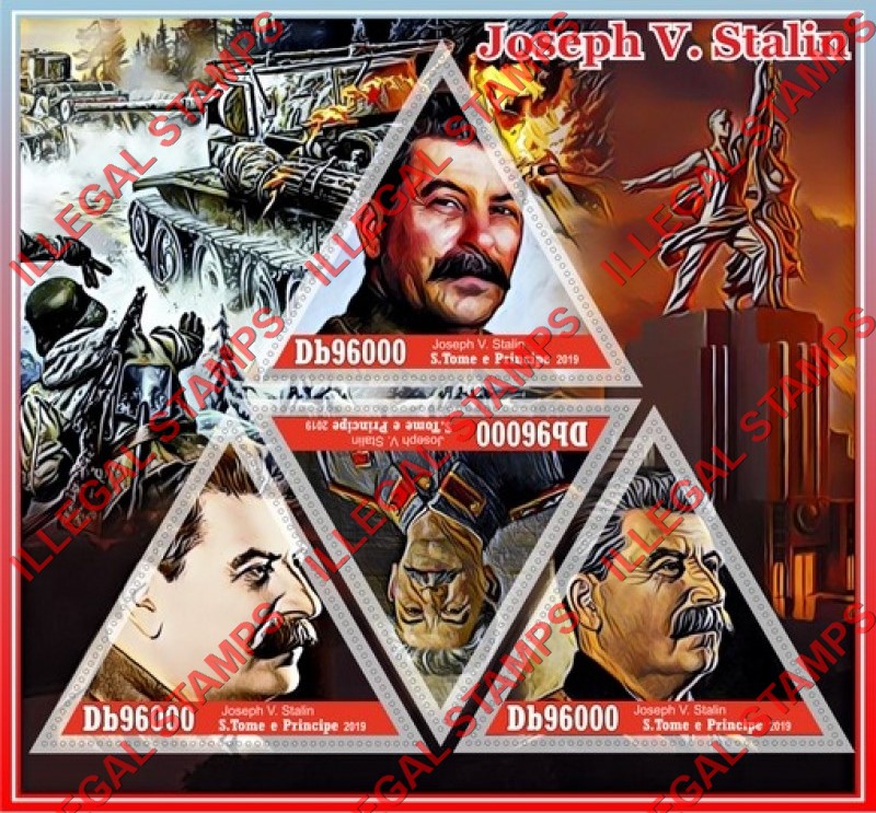Saint Thomas and Prince Islands 2019 Joseph Stalin (different) Illegal Stamp Souvenir Sheet of 4