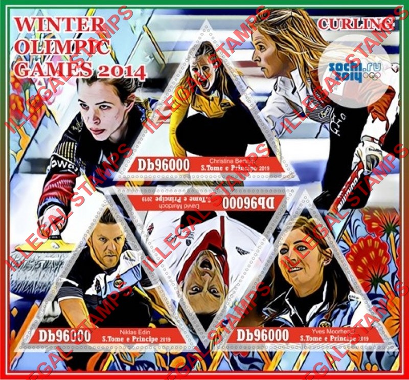 Saint Thomas and Prince Islands 2019 Olympic Games in Sochi in 2014 Curling Illegal Stamp Souvenir Sheet of 4