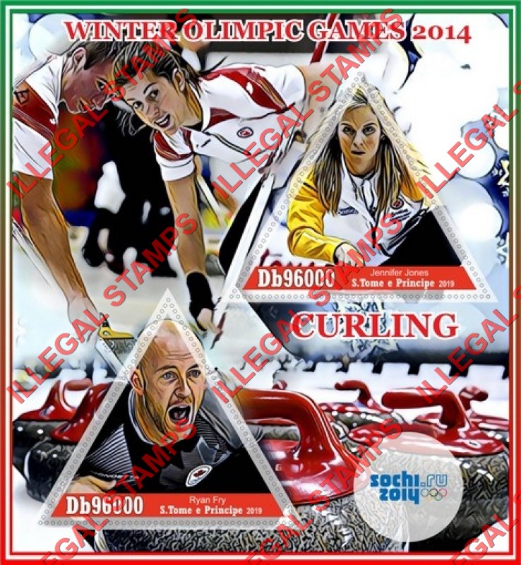 Saint Thomas and Prince Islands 2019 Olympic Games in Sochi in 2014 Curling Illegal Stamp Souvenir Sheet of 2