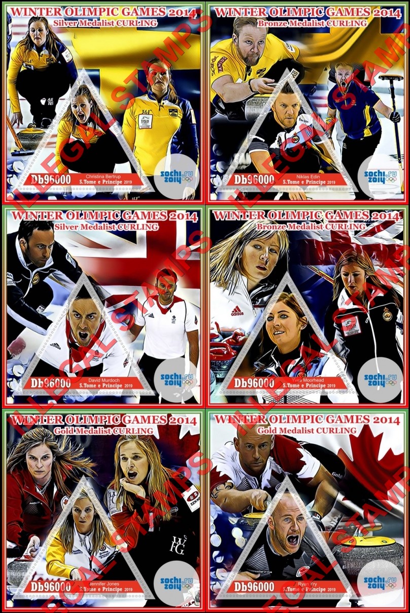 Saint Thomas and Prince Islands 2019 Olympic Games in Sochi in 2014 Curling Illegal Stamp Souvenir Sheets of 1