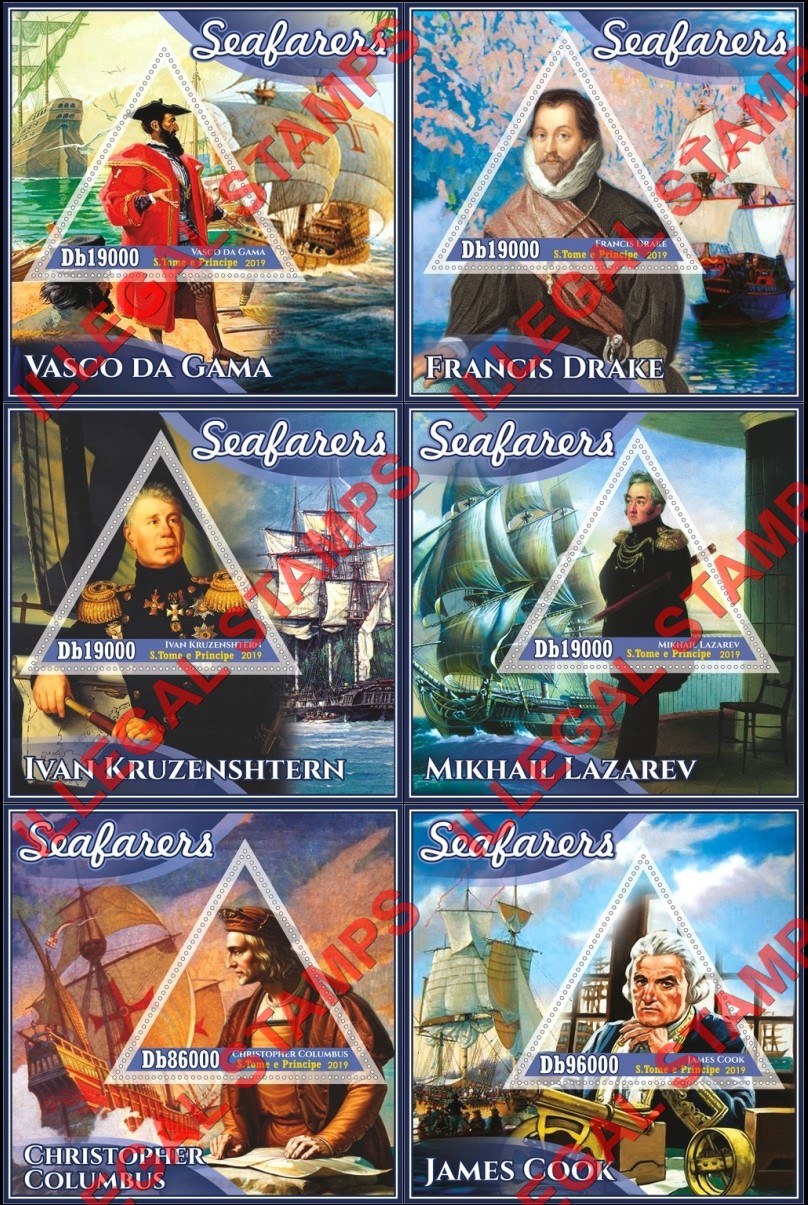 Saint Thomas and Prince Islands 2019 Seafarers Illegal Stamp Souvenir Sheets of 1