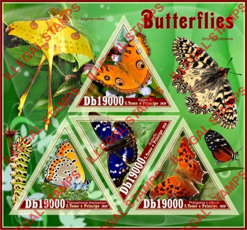 Saint Thomas and Prince Islands 2020 Butterflies (different a) Illegal Stamp Souvenir Sheet of 4