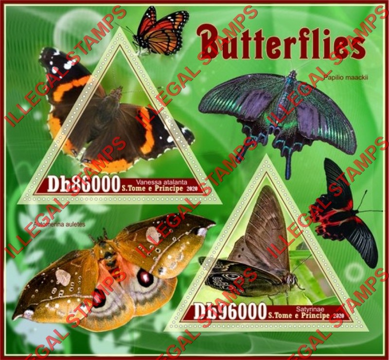 Saint Thomas and Prince Islands 2020 Butterflies (different a) Illegal Stamp Souvenir Sheet of 2