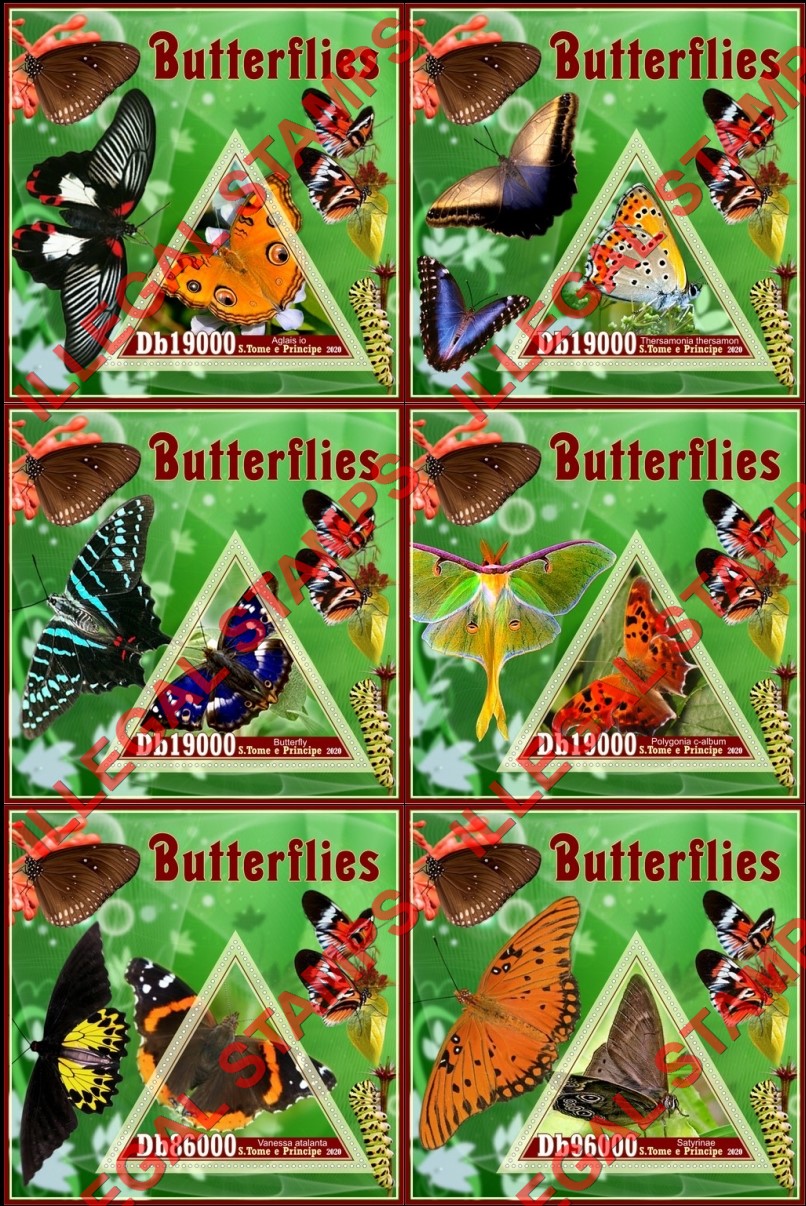 Saint Thomas and Prince Islands 2020 Butterflies (different a) Illegal Stamp Souvenir Sheets of 1