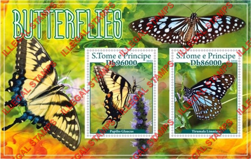 Saint Thomas and Prince Islands 2020 Butterflies (different) Illegal Stamp Souvenir Sheet of 2