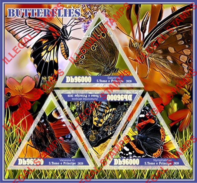 Saint Thomas and Prince Islands 2020 Butterflies Illegal Stamp Souvenir Sheet of 4