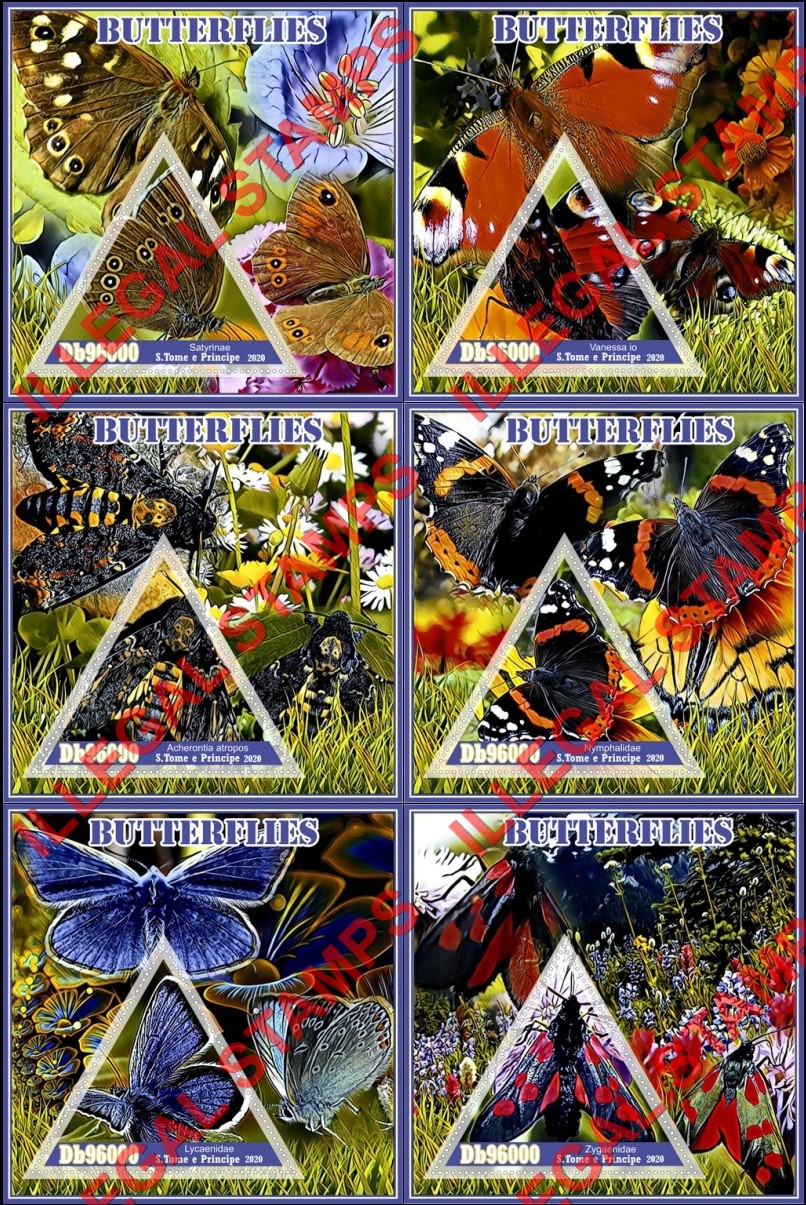 Saint Thomas and Prince Islands 2020 Butterflies Illegal Stamp Souvenir Sheets of 1