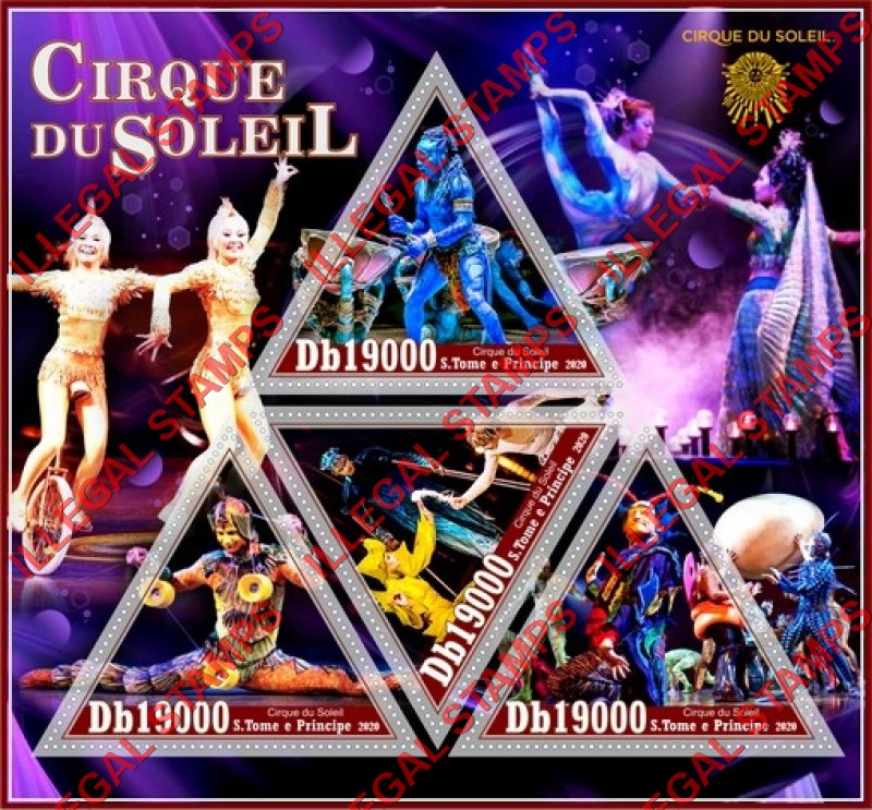 Saint Thomas and Prince Islands 2020 Circus Cirque du Soleil Illegal Stamp Souvenir Sheet of 4