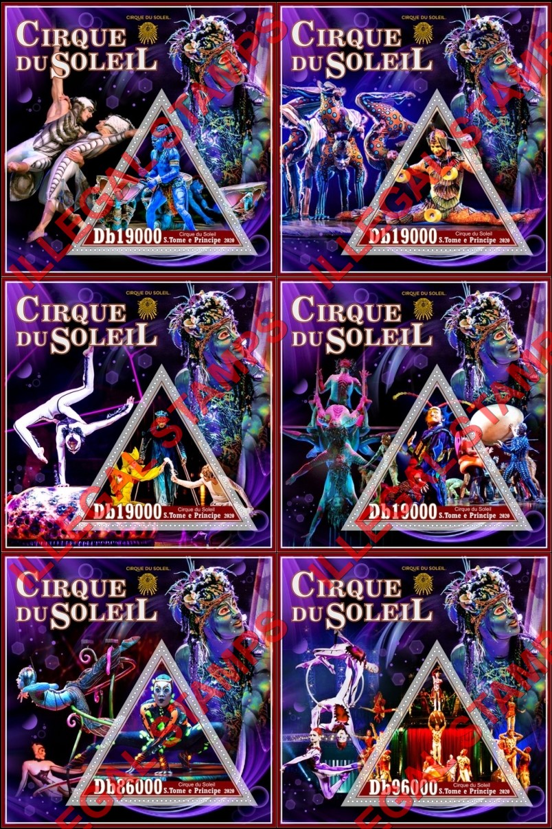 Saint Thomas and Prince Islands 2020 Circus Cirque du Soleil Illegal Stamp Souvenir Sheets of 1