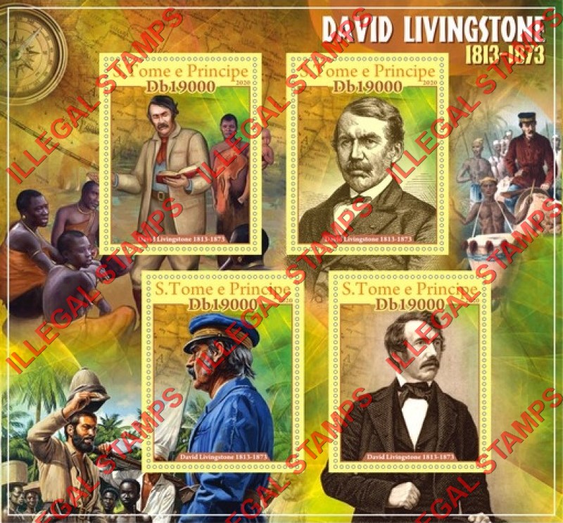 Saint Thomas and Prince Islands 2020 David Livingstone Illegal Stamp Souvenir Sheet of 4