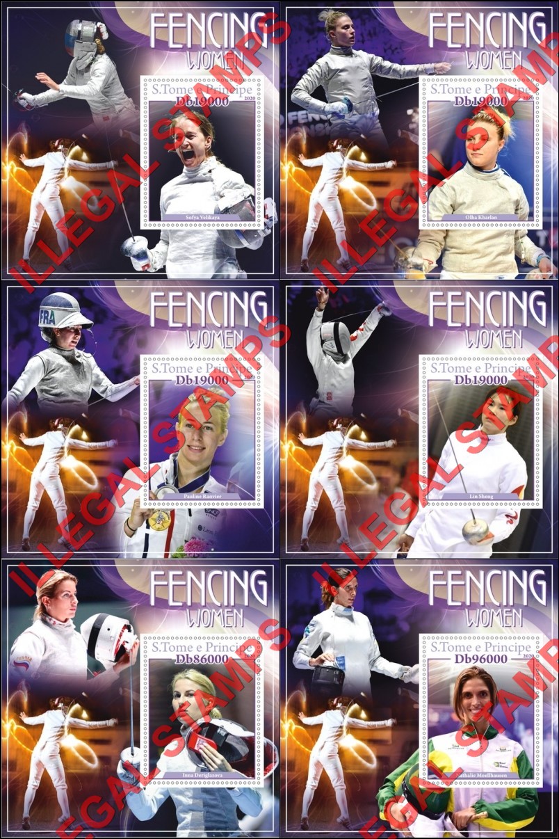 Saint Thomas and Prince Islands 2020 Fencing Women Illegal Stamp Souvenir Sheets of 1