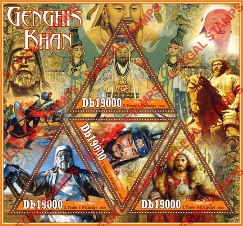 Saint Thomas and Prince Islands 2020 Genghis Khan Illegal Stamp Souvenir Sheet of 4