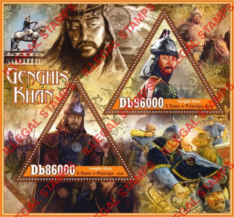 Saint Thomas and Prince Islands 2020 Genghis Khan Illegal Stamp Souvenir Sheet of 2