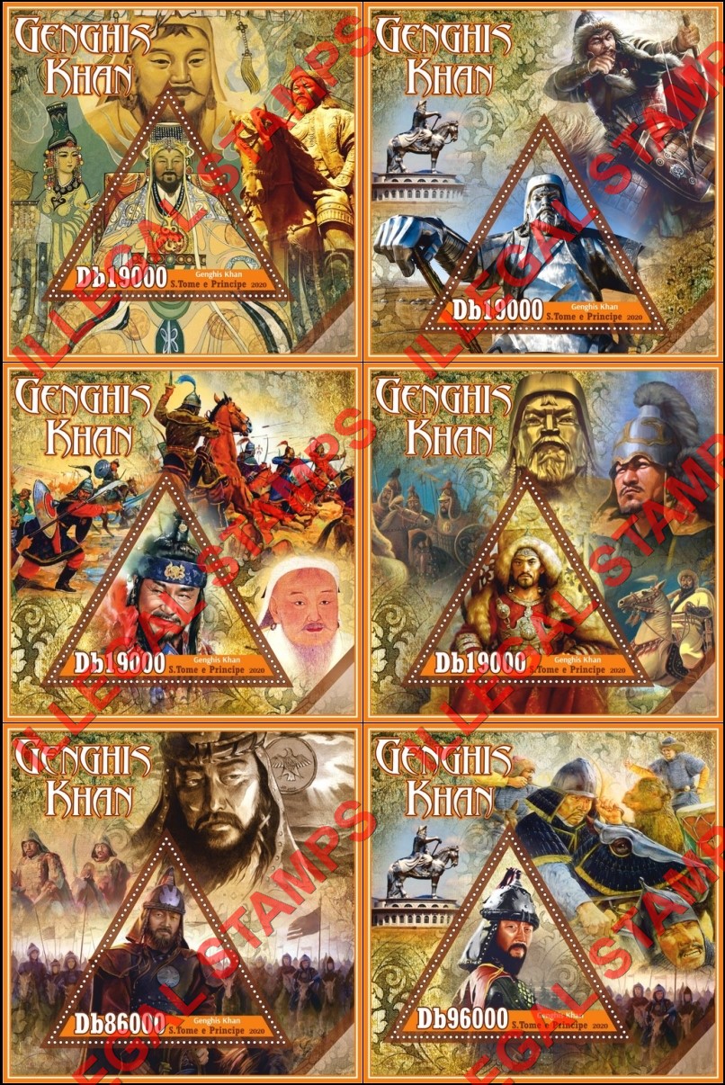 Saint Thomas and Prince Islands 2020 Genghis Khan Illegal Stamp Souvenir Sheets of 1