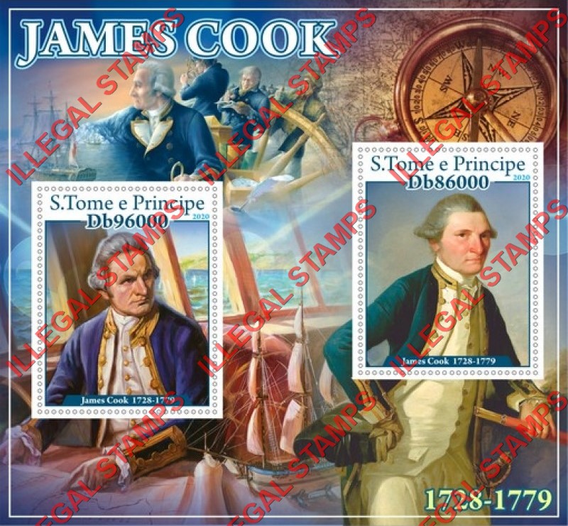 Saint Thomas and Prince Islands 2020 James Cook Illegal Stamp Souvenir Sheet of 2