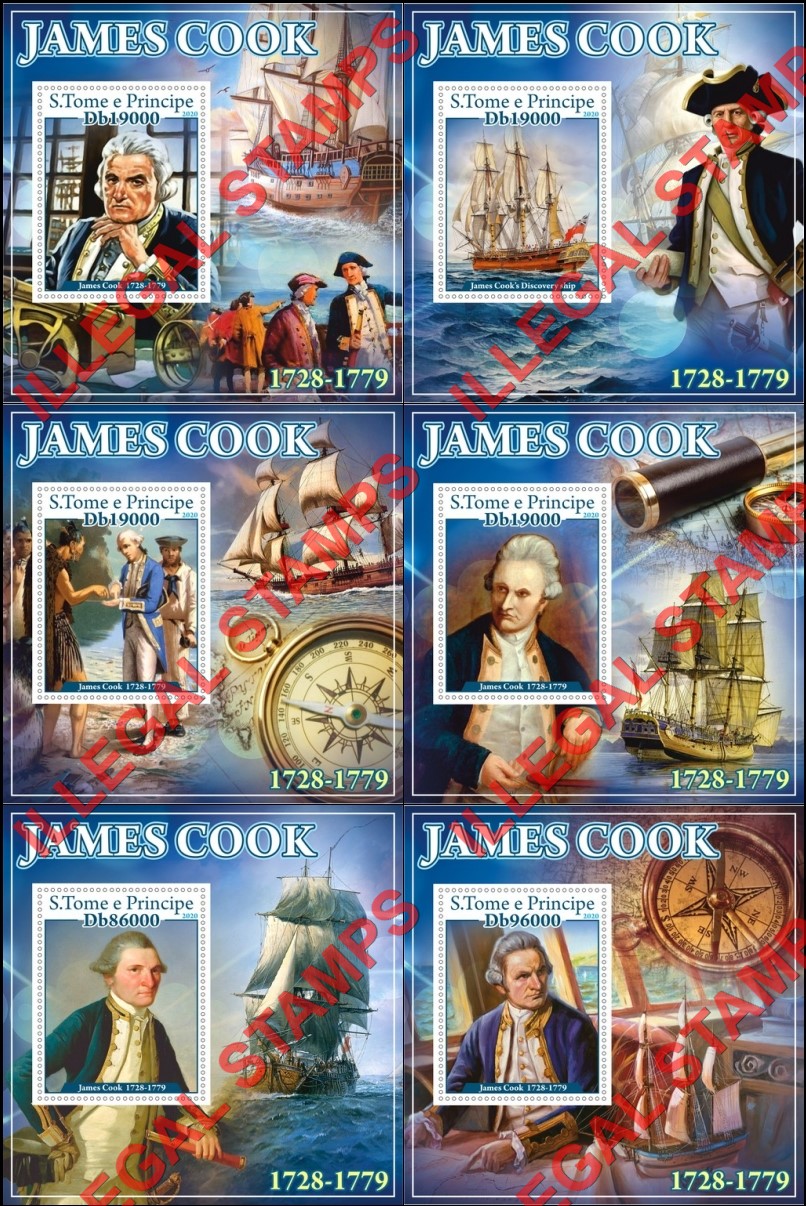 Saint Thomas and Prince Islands 2020 James Cook Illegal Stamp Souvenir Sheets of 1