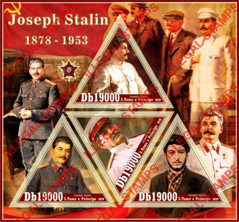 Saint Thomas and Prince Islands 2020 Joseph Stalin (different) Illegal Stamp Souvenir Sheet of 4