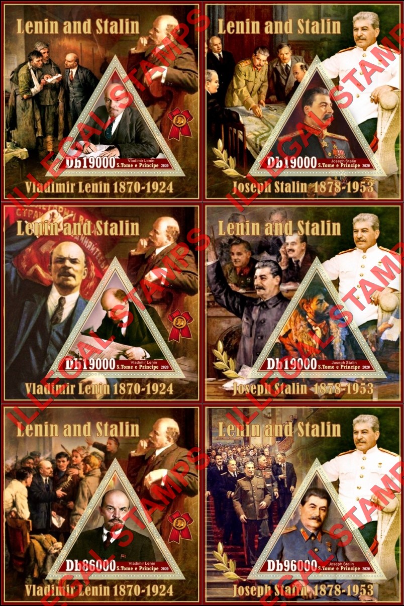 Saint Thomas and Prince Islands 2020 Lenin and Stalin Illegal Stamp Souvenir Sheets of 1