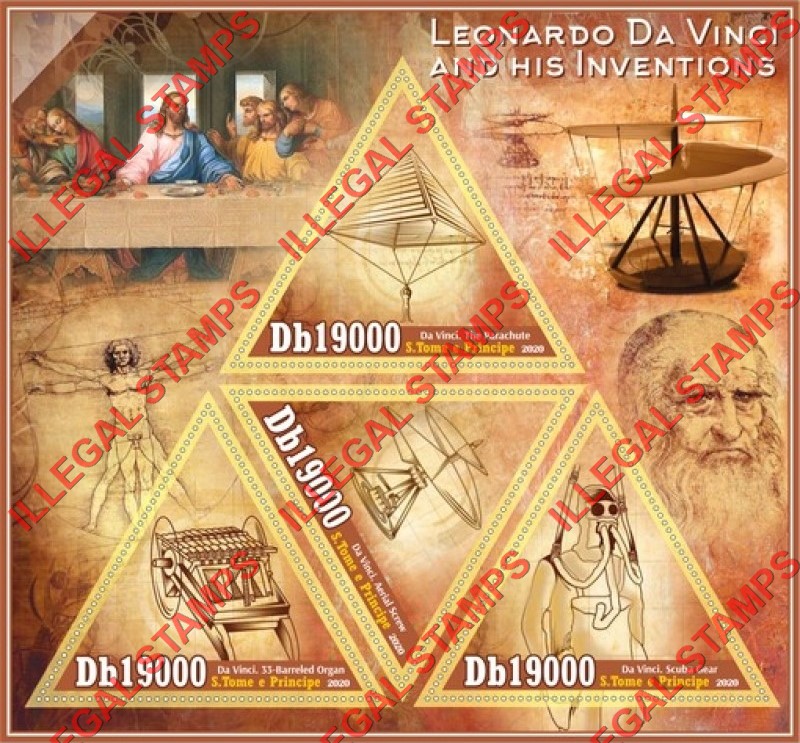 Saint Thomas and Prince Islands 2020 Leonardo da Vinci Inventions Illegal Stamp Souvenir Sheet of 4