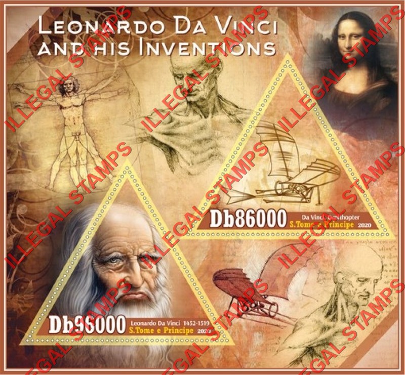 Saint Thomas and Prince Islands 2020 Leonardo da Vinci Inventions Illegal Stamp Souvenir Sheet of 2