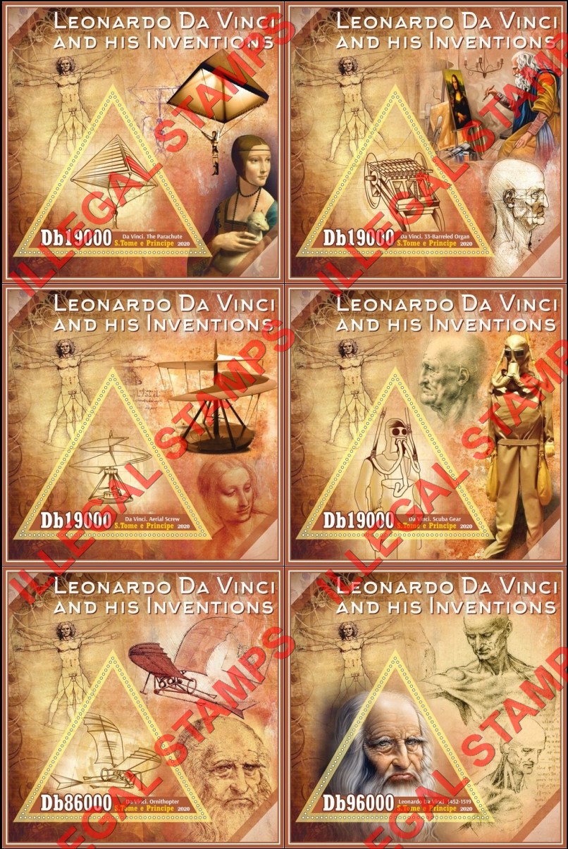 Saint Thomas and Prince Islands 2020 Leonardo da Vinci Inventions Illegal Stamp Souvenir Sheets of 1