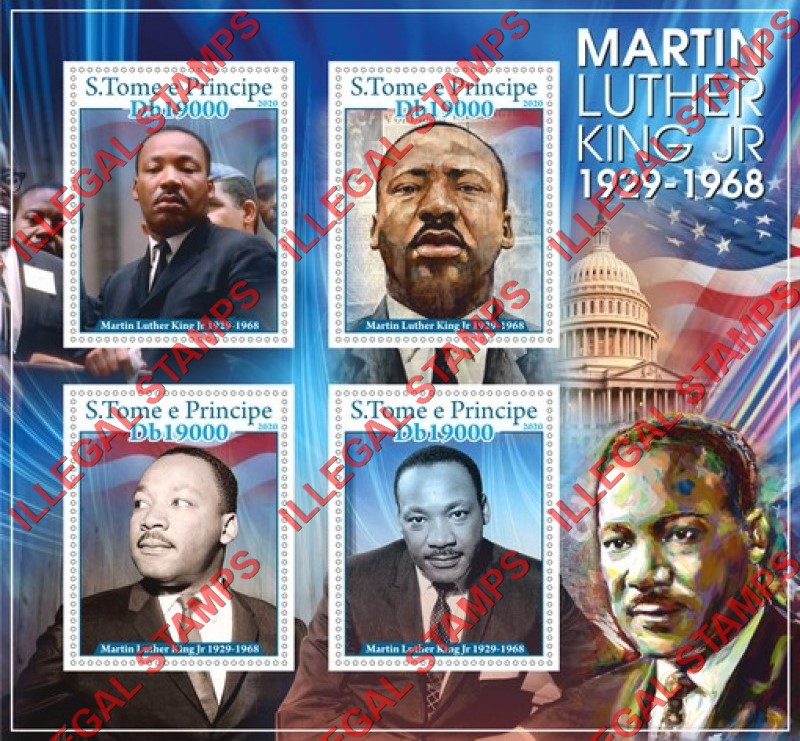 Saint Thomas and Prince Islands 2020 Martin Luther King (different) Illegal Stamp Souvenir Sheet of 4