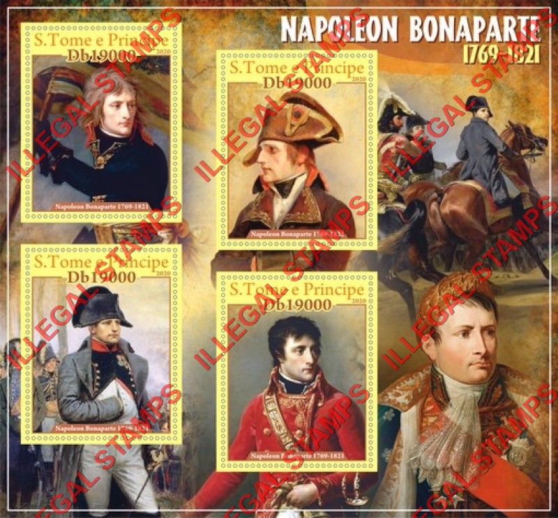 Saint Thomas and Prince Islands 2020 Napoleon Bonaparte (different) Illegal Stamp Souvenir Sheet of 4