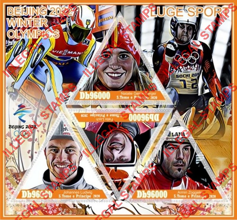Saint Thomas and Prince Islands 2020 Olympic Games in Beijing in 2022 Luge Sport Illegal Stamp Souvenir Sheet of 4