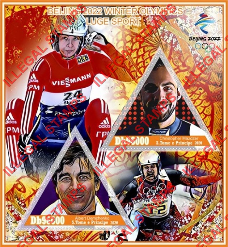 Saint Thomas and Prince Islands 2020 Olympic Games in Beijing in 2022 Luge Sport Illegal Stamp Souvenir Sheet of 2