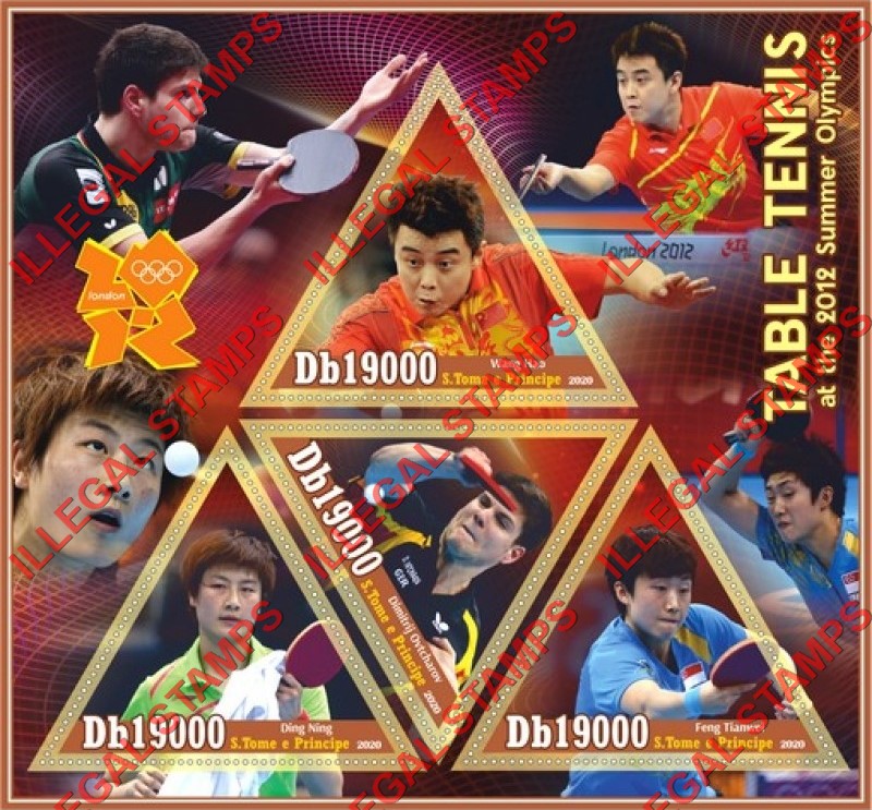 Saint Thomas and Prince Islands 2020 Olympic Games in London in 2012 Table Tennis Illegal Stamp Souvenir Sheet of 4