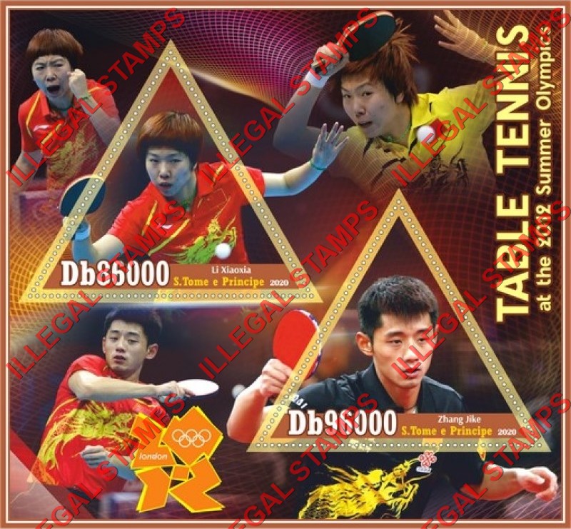 Saint Thomas and Prince Islands 2020 Olympic Games in London in 2012 Table Tennis Illegal Stamp Souvenir Sheet of 2