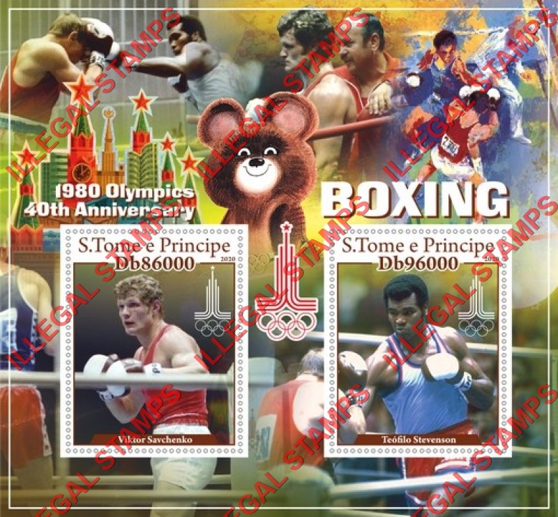 Saint Thomas and Prince Islands 2020 Olympic Games in Moscow in 1980 Boxing Illegal Stamp Souvenir Sheet of 2