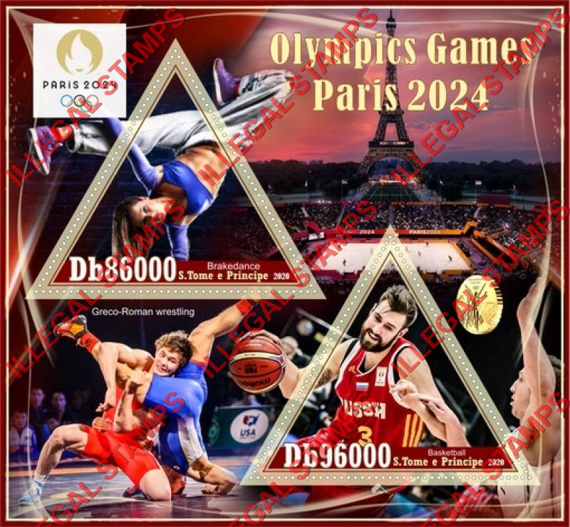 Saint Thomas and Prince Islands 2020 Olympic Games in Paris in 2024 Illegal Stamp Souvenir Sheet of 2
