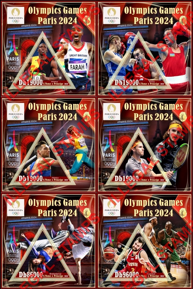 Saint Thomas and Prince Islands 2020 Olympic Games in Paris in 2024 Illegal Stamp Souvenir Sheets of 1