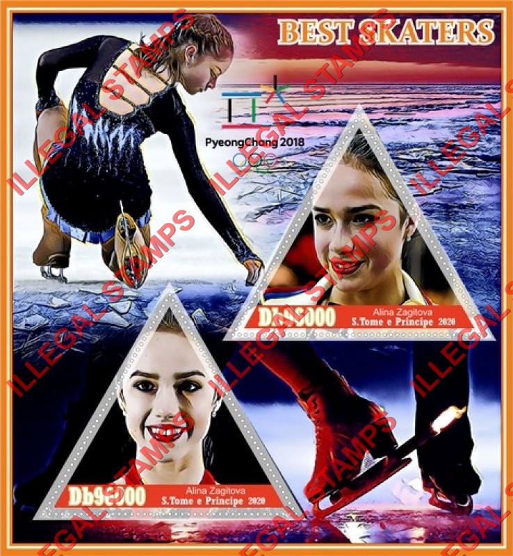 Saint Thomas and Prince Islands 2020 Olympic Games in PyeongChang in 2018 Best Skaters Alina Zagitova Illegal Stamp Souvenir Sheet of 2