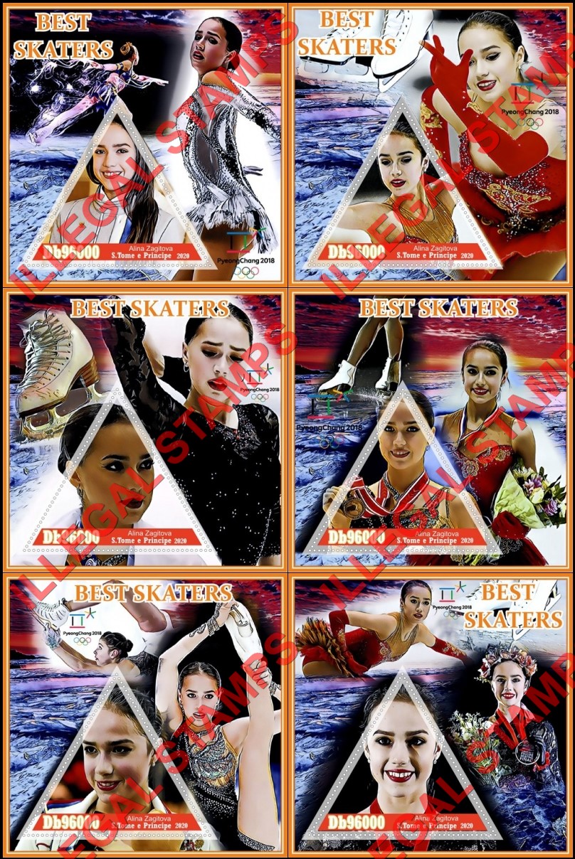 Saint Thomas and Prince Islands 2020 Olympic Games in PyeongChang in 2018 Best Skaters Alina Zagitova Illegal Stamp Souvenir Sheets of 1