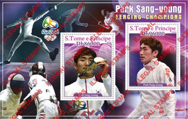 Saint Thomas and Prince Islands 2020 Olympic Games in Rio in 2016 Fencing Champions Park Sang-young Illegal Stamp Souvenir Sheet of 2
