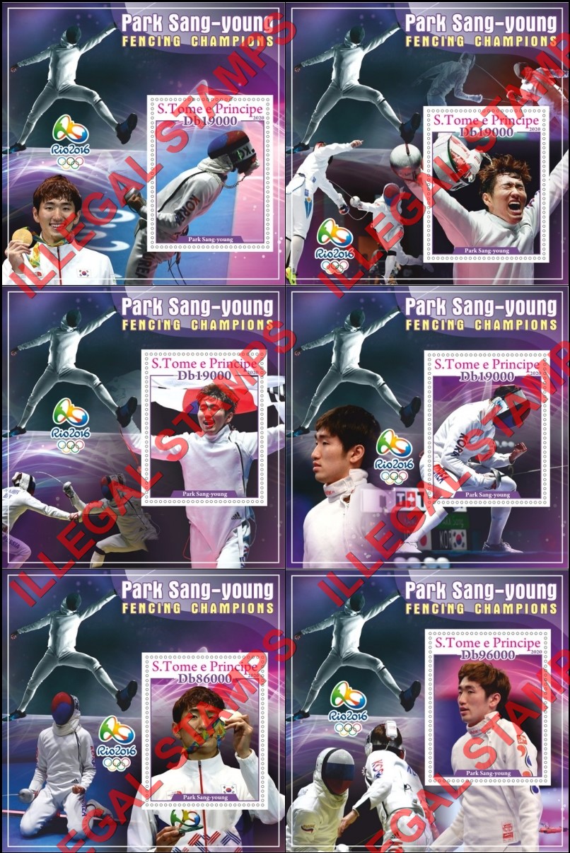 Saint Thomas and Prince Islands 2020 Olympic Games in Rio in 2016 Fencing Champions Park Sang-young Illegal Stamp Souvenir Sheets of 1