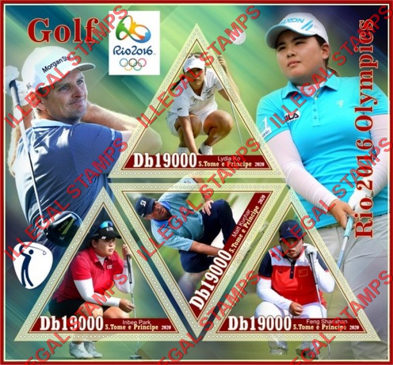 Saint Thomas and Prince Islands 2020 Olympic Games in Rio in 2016 Golf Players Illegal Stamp Souvenir Sheet of 4