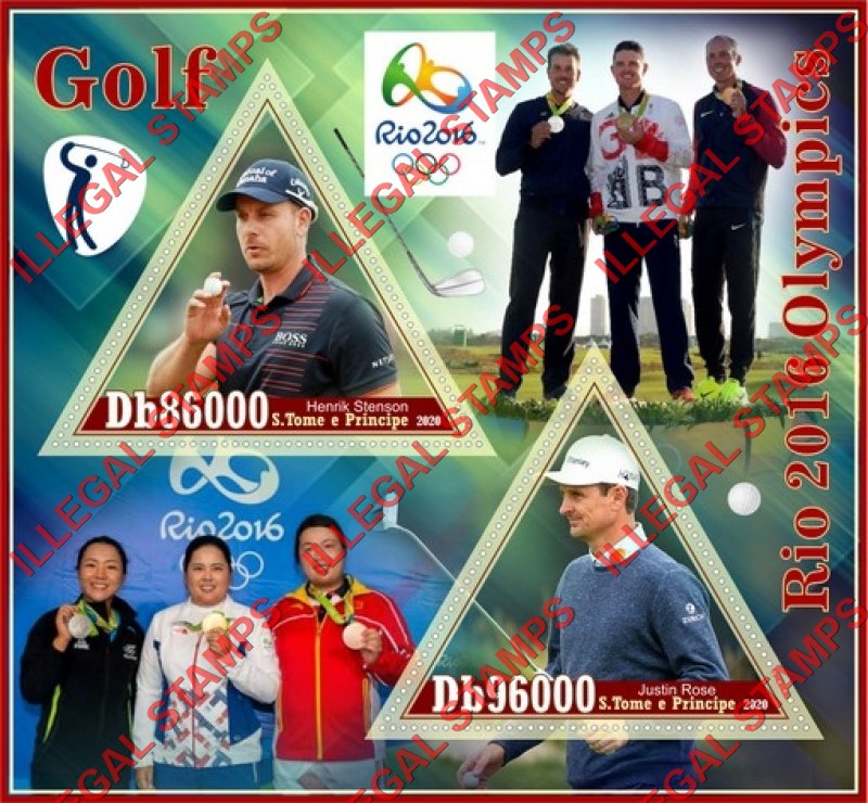 Saint Thomas and Prince Islands 2020 Olympic Games in Rio in 2016 Golf Players Illegal Stamp Souvenir Sheet of 2