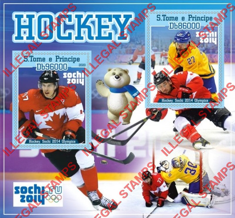 Saint Thomas and Prince Islands 2020 Olympic Games in Sochi in 2014 Hockey Illegal Stamp Souvenir Sheet of 2