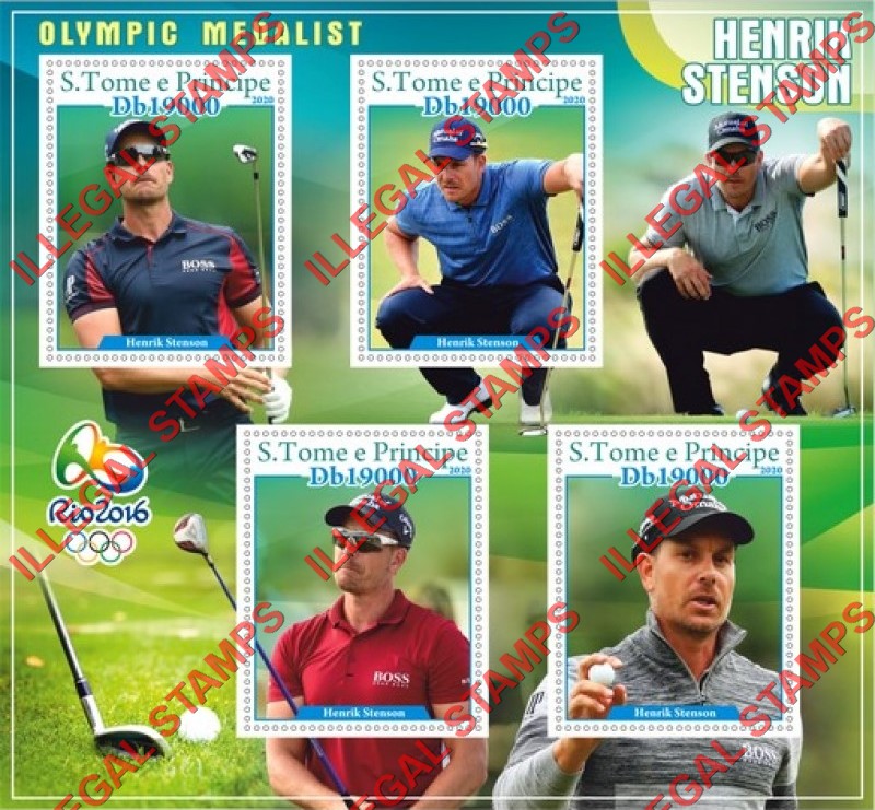 Saint Thomas and Prince Islands 2020 Olympic Medalist Henrik Stenson Golf Player Illegal Stamp Souvenir Sheet of 4