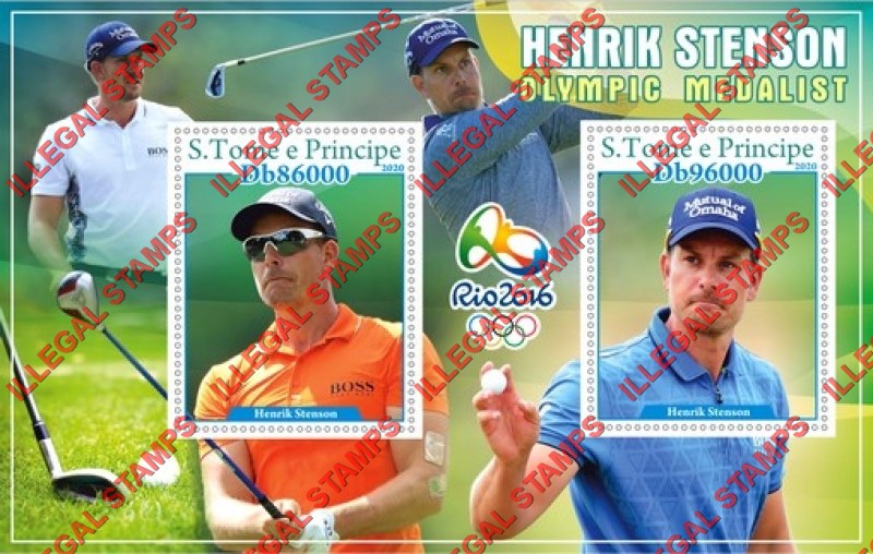 Saint Thomas and Prince Islands 2020 Olympic Medalist Henrik Stenson Golf Player Illegal Stamp Souvenir Sheet of 2