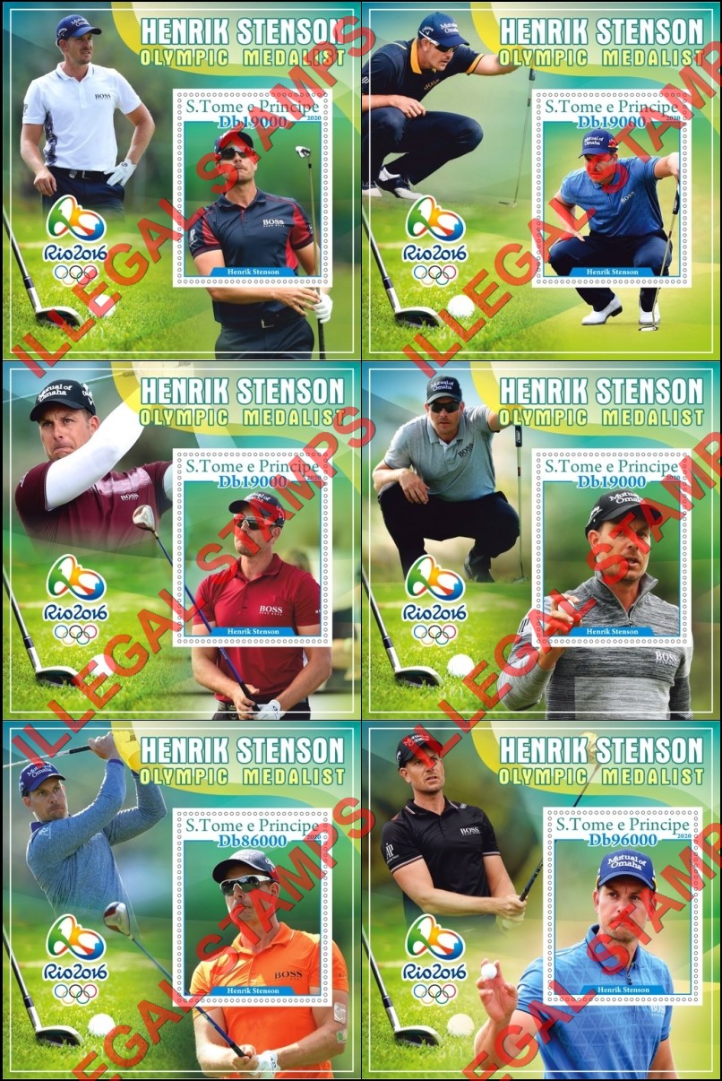Saint Thomas and Prince Islands 2020 Olympic Medalist Henrik Stenson Golf Player Illegal Stamp Souvenir Sheets of 1
