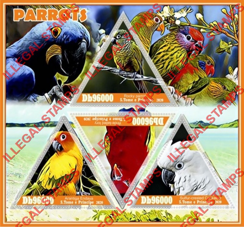 Saint Thomas and Prince Islands 2020 Parrots Illegal Stamp Souvenir Sheet of 4