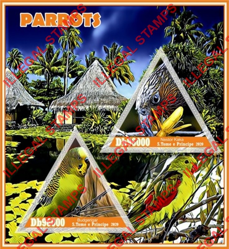 Saint Thomas and Prince Islands 2020 Parrots Illegal Stamp Souvenir Sheet of 2